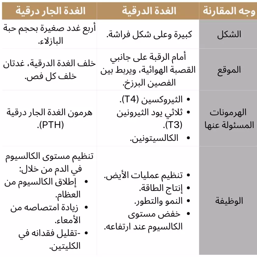 الفرق بين الغدة الدرقية والغدة الجار درقية